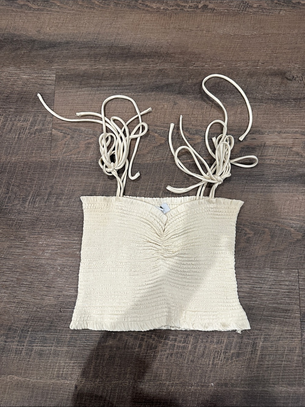 Smocked Cream Tie-Strap Crop Top